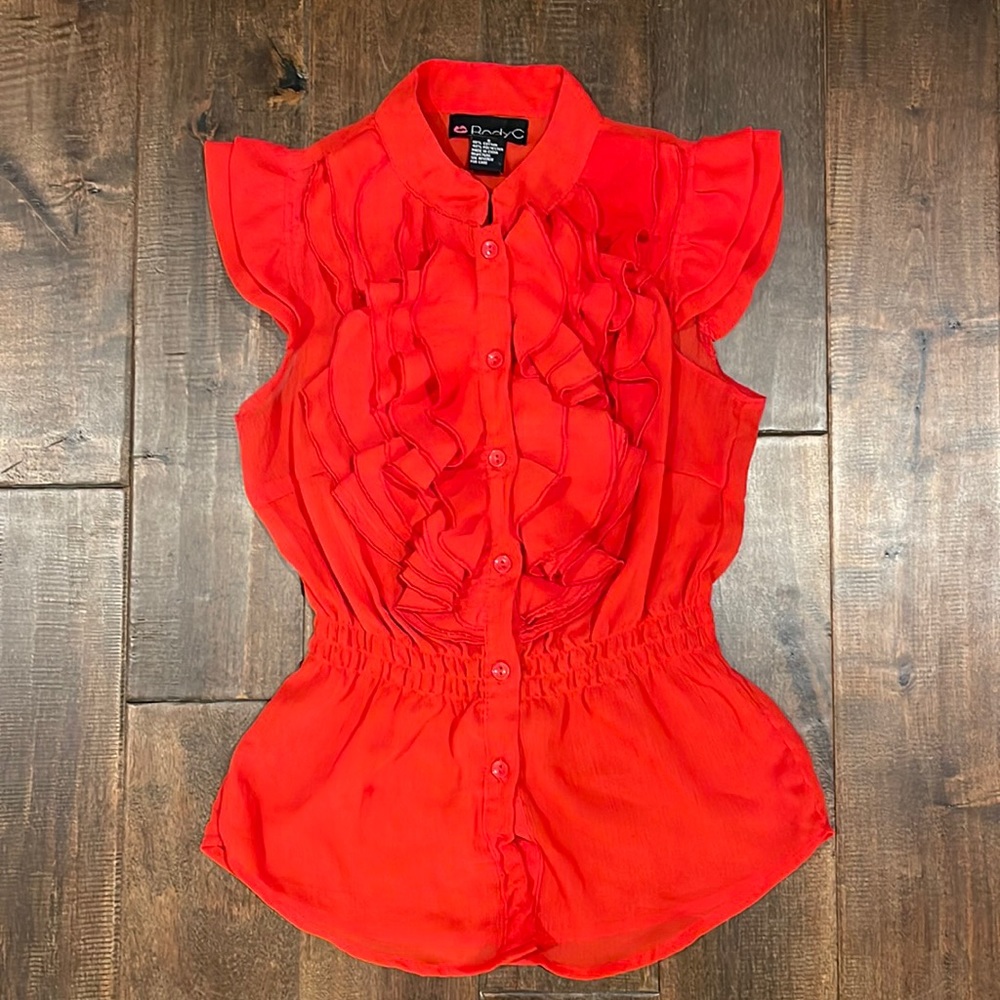 ✅red ruffle body central top, kind of sheer